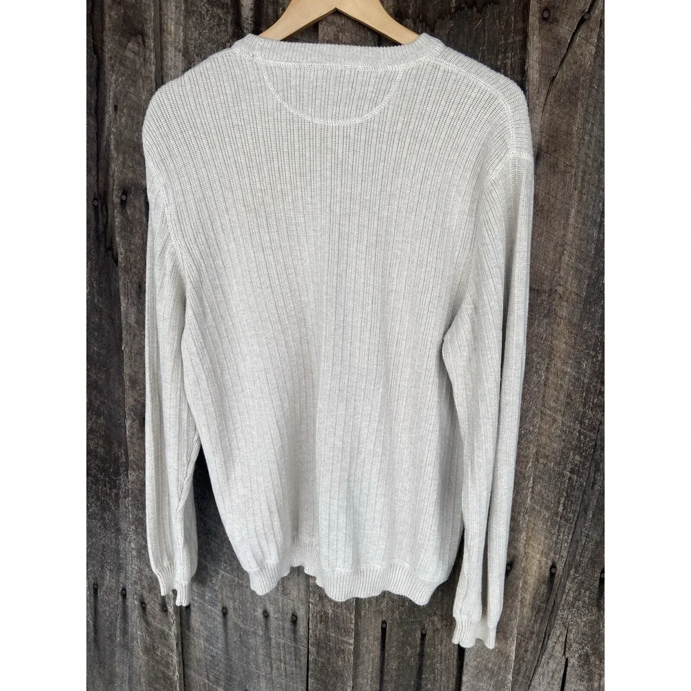 Vintage 90s Eddie Bauer Cable Knit Pullover Fisherman Cotton Sweater Men L Cream - Picture 3 of 3